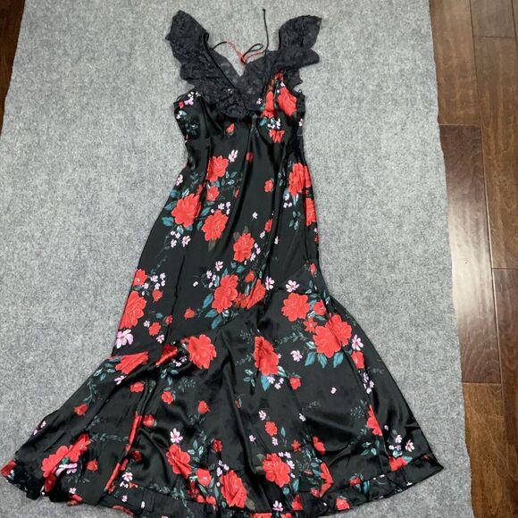 Free People Dress Womens Size M Black Red Floral Warm Hearts Date Romantic - Picture 1 of 11